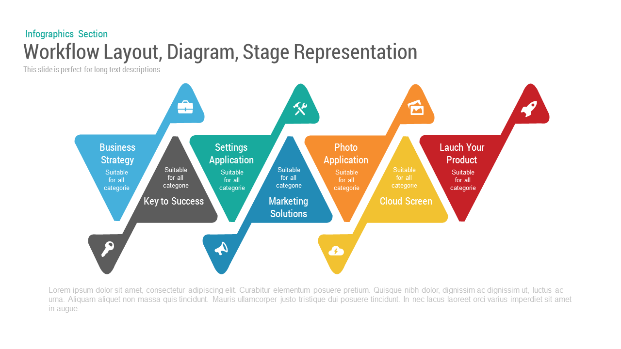Workflow Layout Diagram Stage PowerPoint Template Keynote Slide