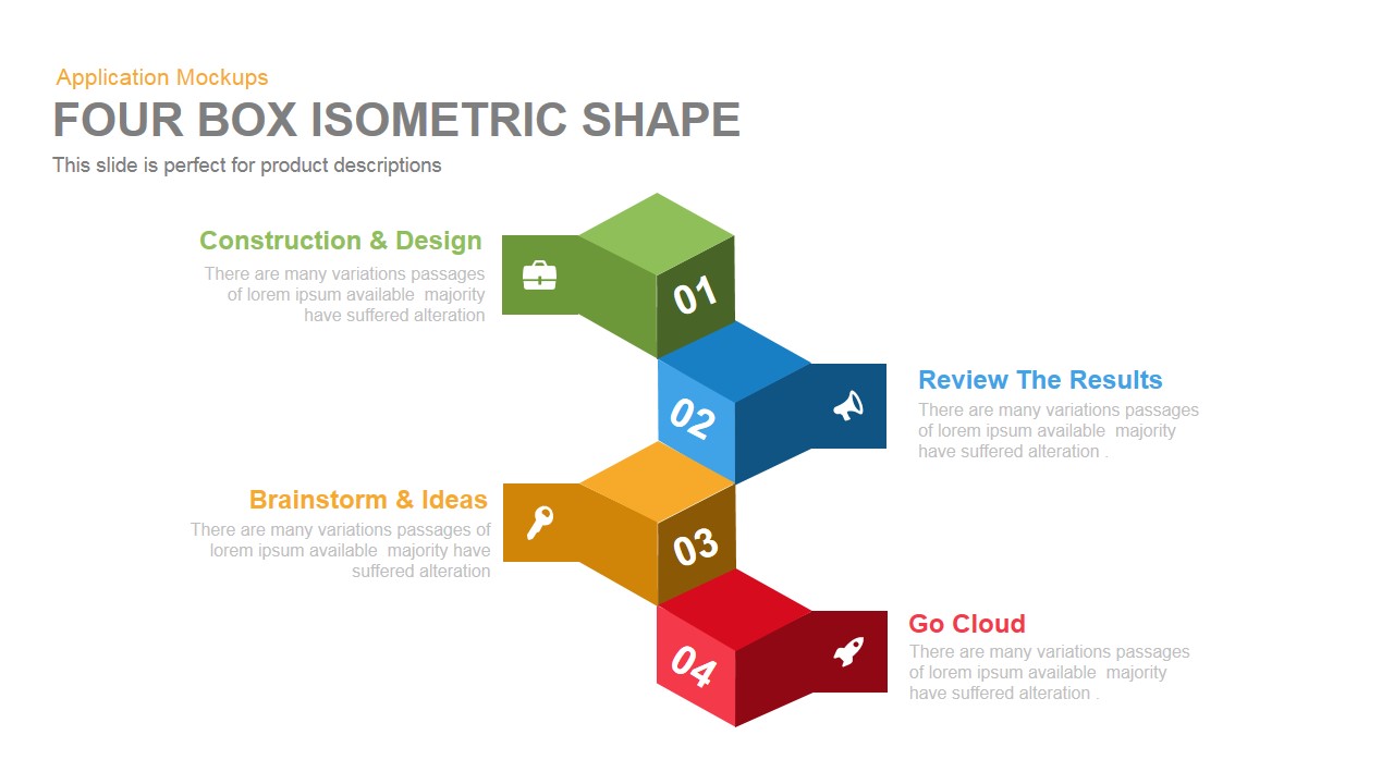 PowerPoint Isometric Shapes Four Box Template  and Keynote 