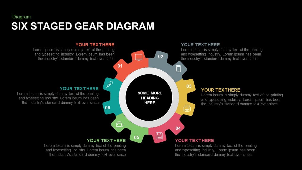 6 Staged Gear Diagram Powerpoint Template And Keynote