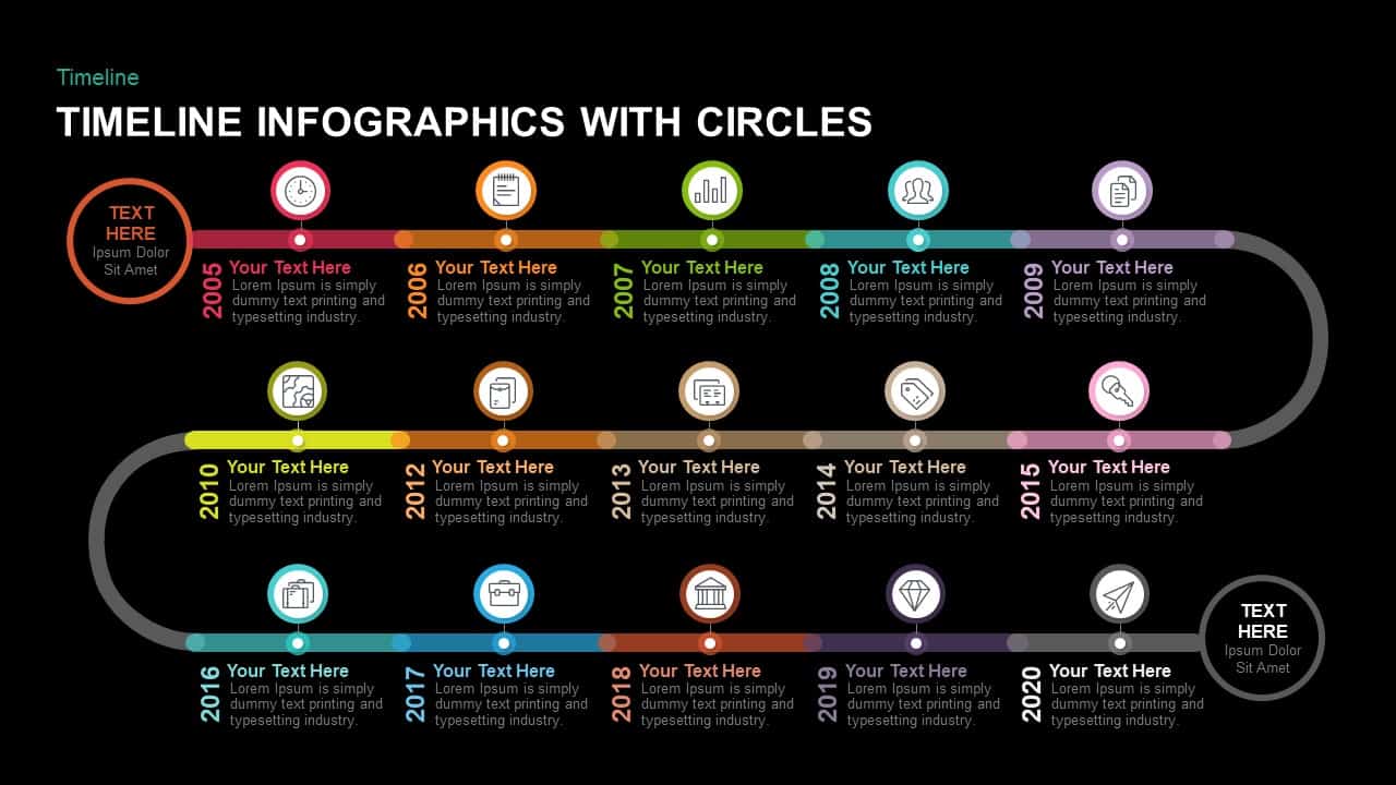 Timeline Infographics With Circles Powerpoint Template And Keynote Template 7705