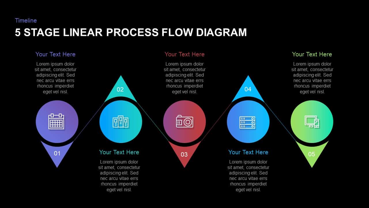 5 Stage Linear Process Flow Diagram Template For Powerpoint And Keynote 8361